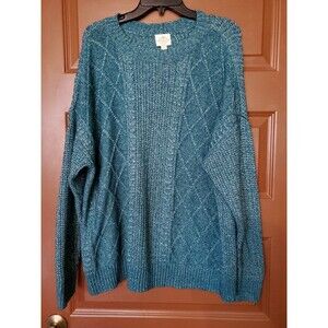 St Johns Bay Sweater Teal Cable Knit Cotton Blend Crew Neck Pullover 1X